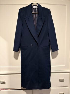 Vintage La Vogue Navy 100% Wool Full Length Coat